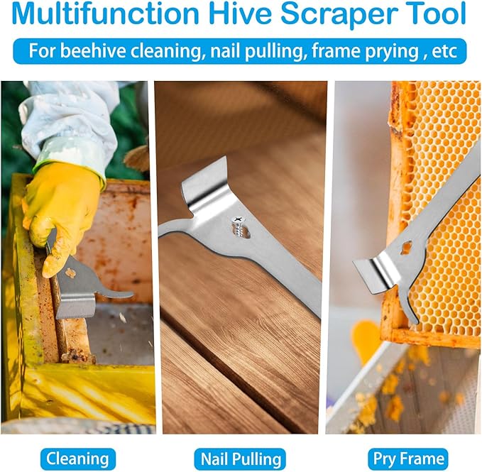 Beekeeping Stainless Steel Hive Scraper Tool J Hook Multi-Functional Hive Tool for Beekeepers(1 Pcs)
