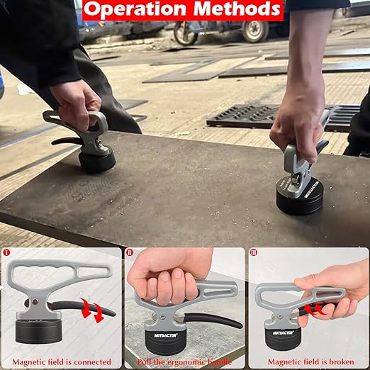 MUTUACTOR Strong Magnetic Pickup Tool with Release Handle,Retractable Neodymium Magnet Sweeper,Quick Release Magnetic Retrieval Tool for Gripping Heavy Thick Iron Plate Block,Grey,1PCS