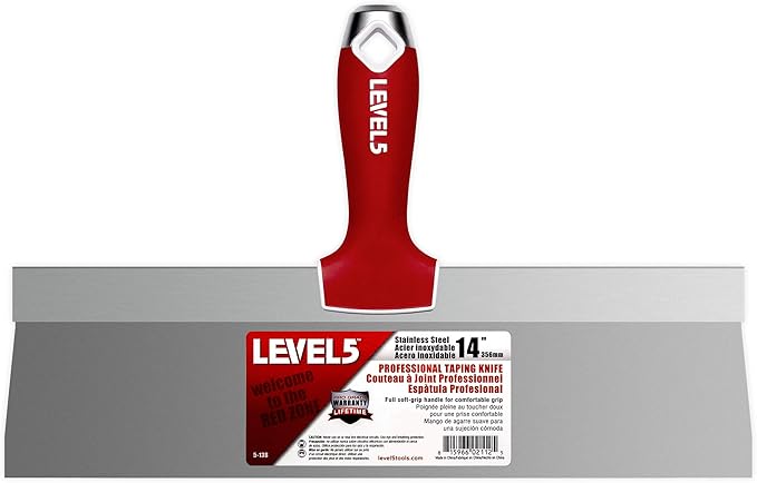 14" Soft-Grip Stainless Steel Taping Knife - LEVEL5 | Pro-Grade | Metal Hammer End | 5-138