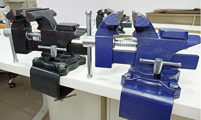 MYTEC 2-In-1 Work Bench Vise, Upgraded Multi-Purpose Table Vice, Universal Rotate 270째Work Clamp-On Vise, 4.5" blue