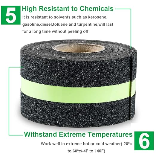RELIANCER Anti Slip Safety Grip Tape 2inx30ft Green Glowing in The Dark Non Skid Stage Safety Tape High Traction Grit Stairs Tape Hazard Caution Warning Tape for Steps (2"횞30', Green&Black)