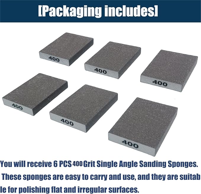 6 PCS 400 Grit Hand Sanding Blocks Set - Superfine Sander Sponge, Wet and Dry Dual-use Sanding Sponges, Washable and Reusable, Ideal for Wood Metal Wall Polish