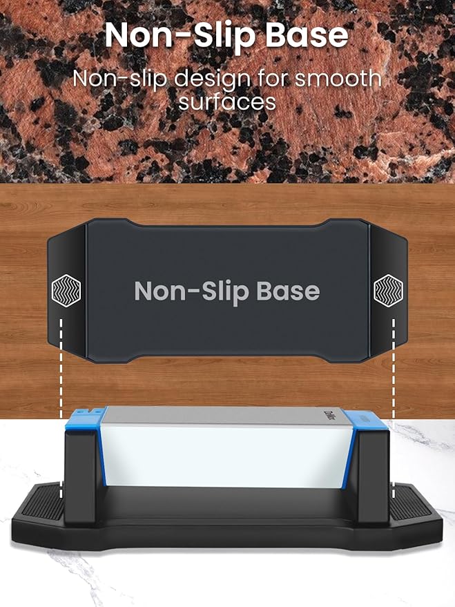 Diamond Sharpening Stone Kit, 3 Side Grit 400/1000/8000 Knife Sharpener for Sharp Blade, Premium Diamond & Ceramic Whetstone with Angle Guide, Non-Slip Base & Leather Strop