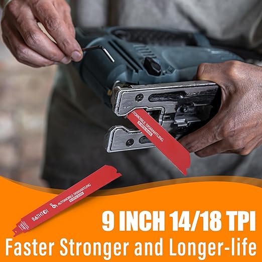 25 Pack 9 Inch 14/18 Tpi Reciprocating Saw Blades for Metal Cutting, Carbide Alloy Steel Sawzall Blades for Automobile Dismantling with 8% Cobalt for Longer Life and Faster Cutting Speed