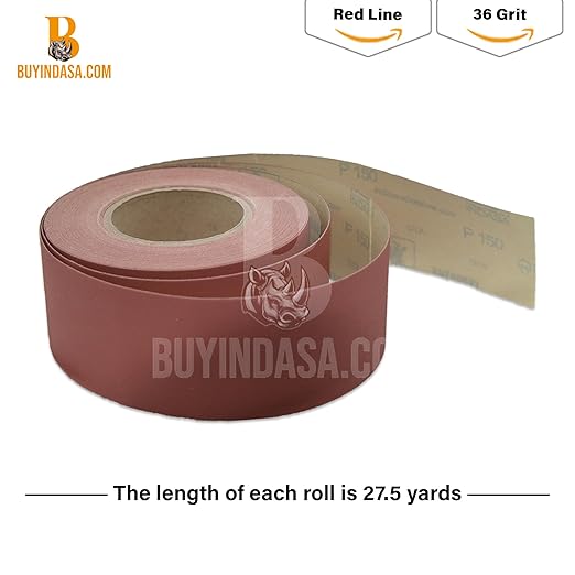 Indasa 2.75" PSA Sandpaper Roll - Rhynostick 80-Grit 27 Yard Long Continuous Roll, Self-Adhesive Stickyback Sand Paper for Woodworking, Automotive, Metal (Aluminum Oxide Plus Lubricant), Redline