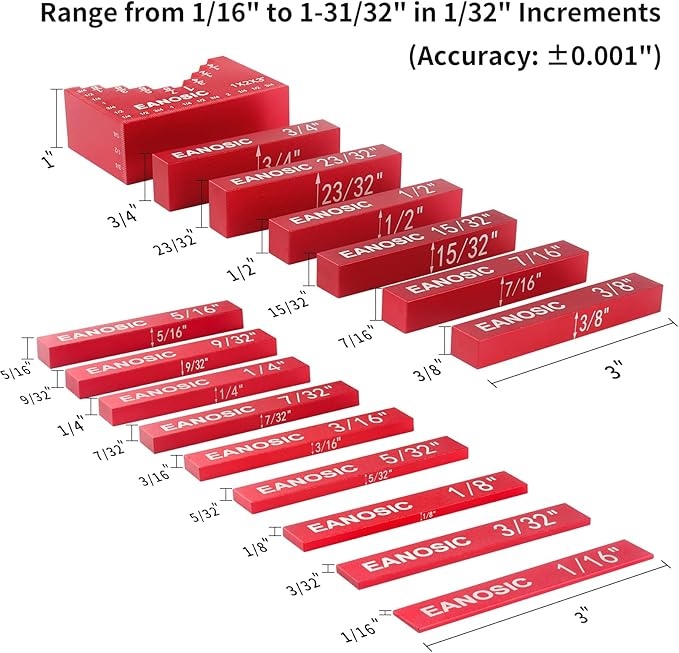 Setup Blocks Woodworking Tools - 16 PCS Height Gauge Block Set with Easy Block, Precision Ruler-Marked Bars - Solid Aluminum Alloy Setup Barsn Saw Gauges for Router and Table Saw Set Up