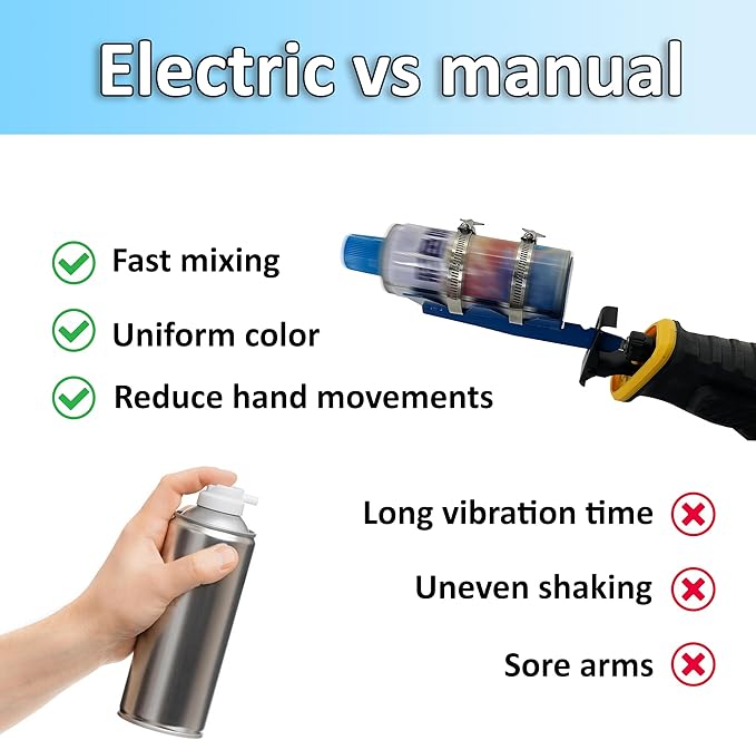 paint shaker, spray can mixing tool, 304 stainless steel spray can shaker, double fixed belts stable firm, suitable for standard reciprocating saws, 2-3 inch spray cans