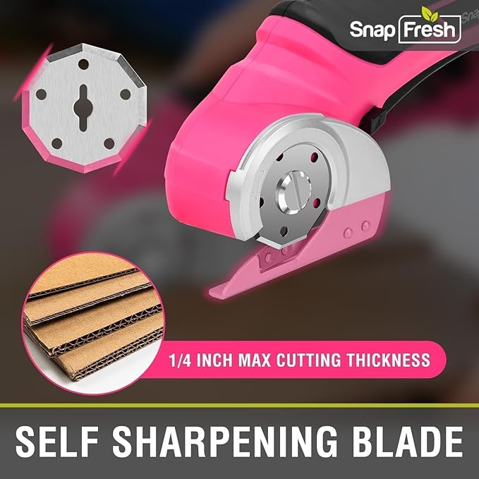 SnapFresh Cordless Electric Scissors- 4V Mini Cardboard Cutter for Boxes, Carpet, Paper ??Rotary Cutter for DIY Projects, Safety Box Cutter with Battery & Type-C Cable(Hot Pink)