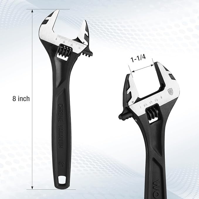 WORKPRO 8" Adjustable Wrench, Black Oxide Wrench 8 Inch with Inch/Metric Scale, Premium Cr-V Steel