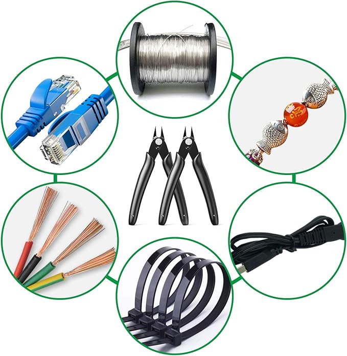 BOENFU Small Wire Cutter Jewelry Wire Cutters Zip Tie Cutters 2-Pack Flush Cut Nippers Precision Small Side Cutting Pliers for 3d Print, Plastic Models, Jewelry, Electronics, Black, 5 Inches, BF-170