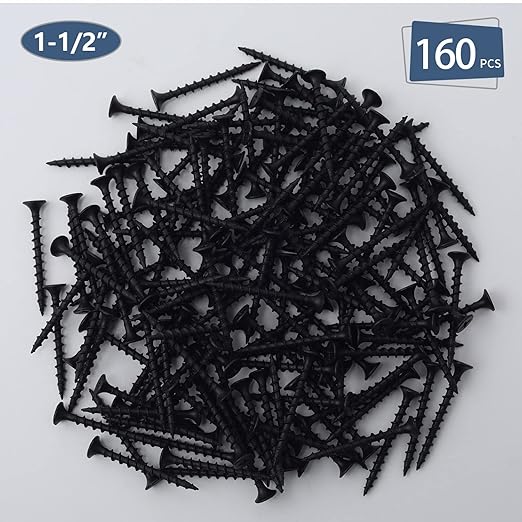 160pcs #6 횞 1-1/2 inch High Hardness Drywall Screws, Black, Coarse Thread, Phillips Drive, Bugle Head, Black Wood Screws, Wood and More (1-1/2 in, 160)