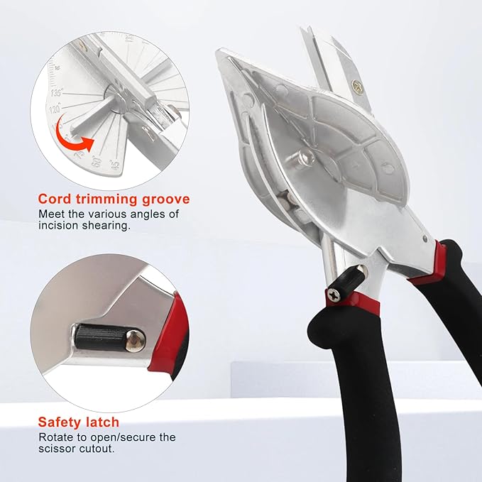 Miter Shears for Wood Trim Molding, Multi Angle 45-135째 Adjustable Angle Scissors Trim Shears Tools with 20 Replacement Blades & Screwdriver for Cutting Soft Wood, Plastic, PVC, Moulding Trim