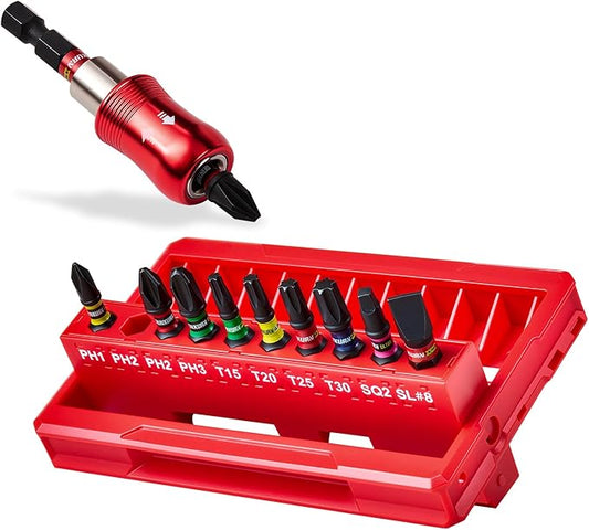 11Pieces Impact Screwdriver Bits Set, Magnetic S2 Steel 1??Phillips/Square/Torx/Slotted Insert Bits Tips,Impact Bit Holder with Rotating Storage Box Case