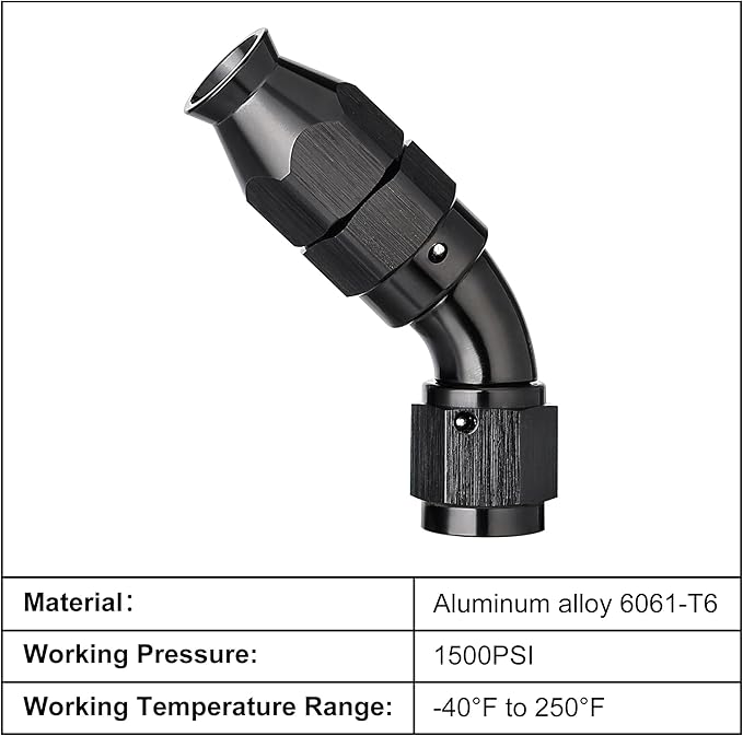 EVIL ENERGY 4AN 45 Degree PTFE One Piece Full Flow End Hose Fitting Aluminum Black