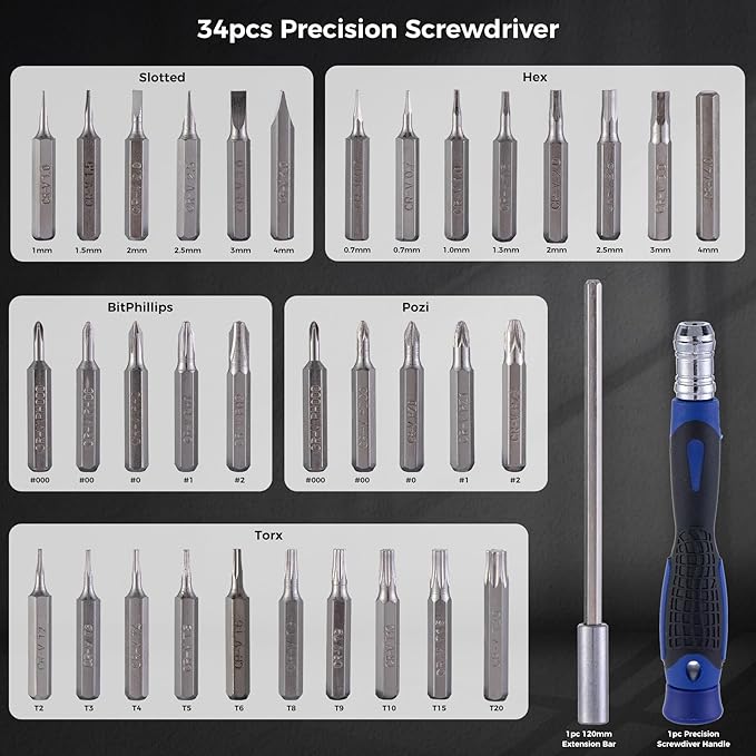 36-Piece Screwdriver Set, Red, Plastic Case, Handle with 34 Bits, Extension Bar for Electrical Work, 11 x 2.5 x 10.5 Inches (Orange -36 pieces)