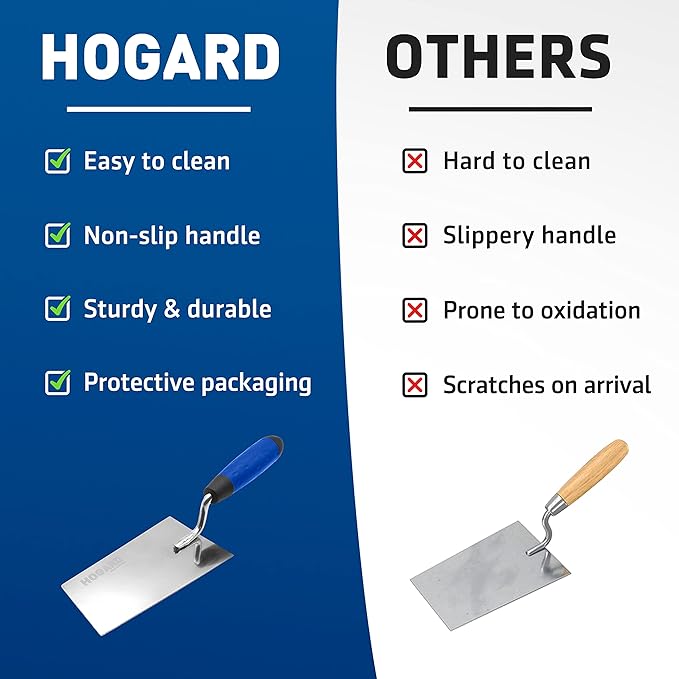 HOGARD 7" Margin Trowel Premium | Made of Stainless Steel | Flat Masonry Hand Trowel Tool with Soft Grip Handle | The Best Bucket Trowel Concrete Tool.