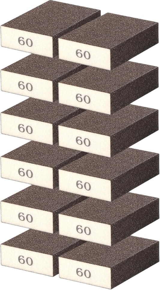 12Pcs Sanding Sponge 60 Grit Sanding Block Washable and Reusable for Wood, Metal, Wall Polish