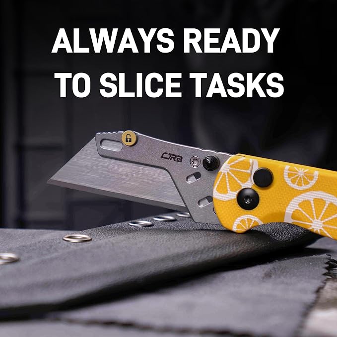 CJRB Boxer Pocket Folding Utility Knife, EDC Knife with 10PCS Total Blades, Small Pocket Knife with G10 Handle for Men Women(J1967 Lemon Yellow)