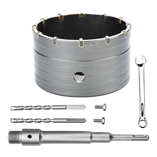3-3/4inch / 95mm Concrete Hole Saw with SDS Plus Shank Connecting Rod, 6.3mm Tungsten Carbide Tip for Concrete, Cement, Brick Wall