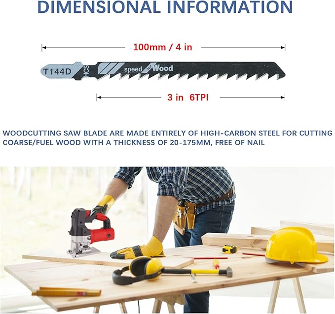 TAROSE 20-Piece T144D 4 Inch 6 TPI Assorted T-Shank Jig Saw Blades Set for Speed Cutting Wood