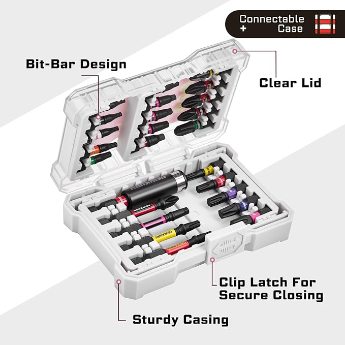 40Pieces Impact Screwdriver Bits Set, Magnetic S2 Steel Phillips/Square/Torx Insert Power Bits Tips,Impact Bit Holder and Nut Driver with Storage Box Case