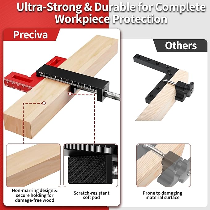 Preciva Corner Clamps for Woodworking, 90 Degree Positioning Squares with 4 C-Clamps, High-Strength Aluminum Alloy for Perfect Right Angle on Cabinets, Frames, Drawers (red-1)