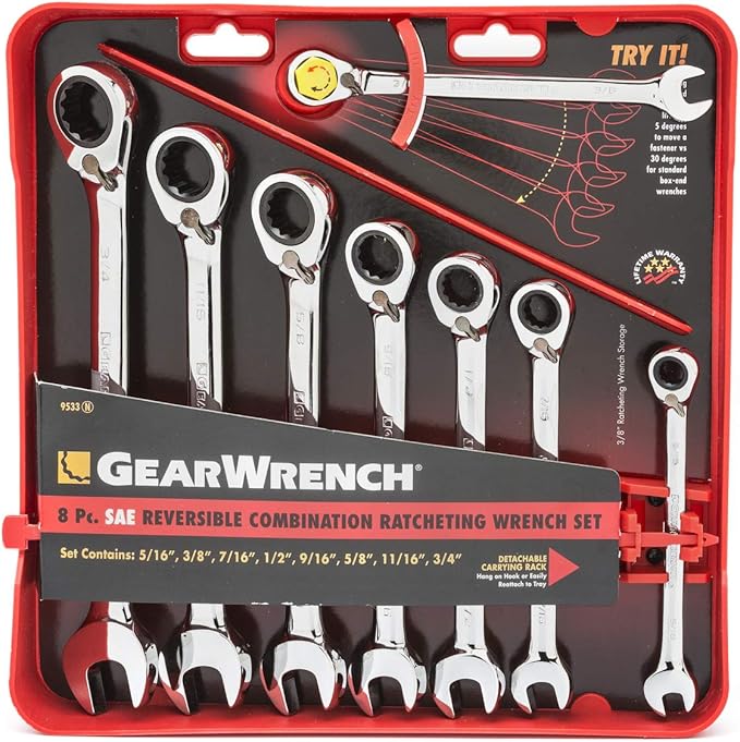 GEARWRENCH 8 Piece 72-Tooth 12 Point Reversible Ratcheting Combination SAE Wrench Set | 9533N