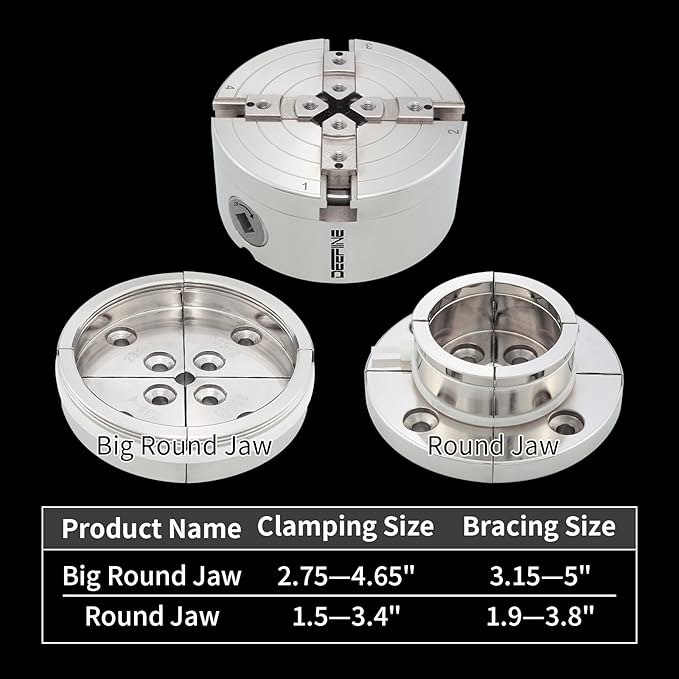 4 Inch Wood Lathe Chuck Set 1-1/4"- 8 tpi thread, Nickel Plated Self Centering 4 Jaw Wood Turning Chuck set (2PCS jaws)