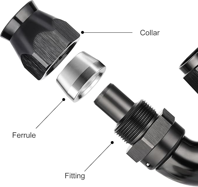 EVIL ENERGY 12AN 180 Degree PTFE One Piece Full Flow End Hose Fitting Aluminum Black