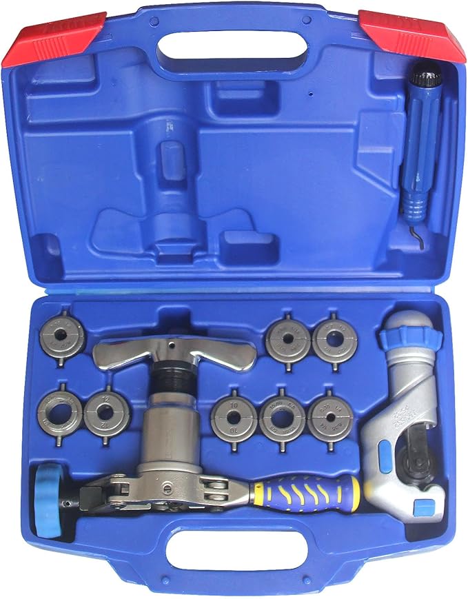 Accurate 3-IN-1 Tube Flaring Tool Kit, Eccentric Expander 45째 Cone Tubing Flaring Tool, Include Cutter Deburring Tool, HVAC Refrigeration Tools for Copper/Soft Pipe Flaring 1/4-3/4 Inch O.D. Tubing