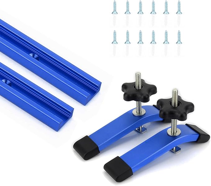 2 pack 24" T-Track with 2 Hold-Down Clamps for Woodworking with Screws, Aluminum Alloy Woodworking Tools Double Cut Profile Universal T-Tracks with Predrilled Mounting Holes - 24T2+2C
