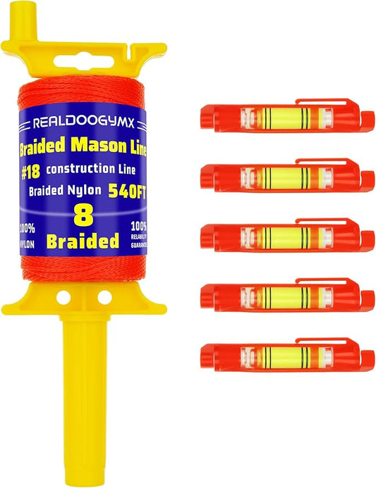 #18 Mason Line String, 540 Feet Braided Nylon Twine with 5 Built-in Levels, High-Visibility String Line for Construction, Gardening, DIY, and Outdoor Projects (Fluorescent Orange)