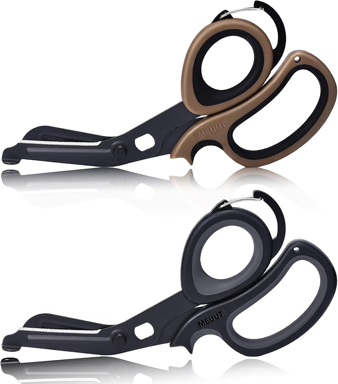 MEUUT 2 Pack Medical Scissors Trauma Shears with Carabiner design, 7.5" Fluoride Coated Non-stick Blades Bandage Scissor for Nurses, EMT, Household, outdoors