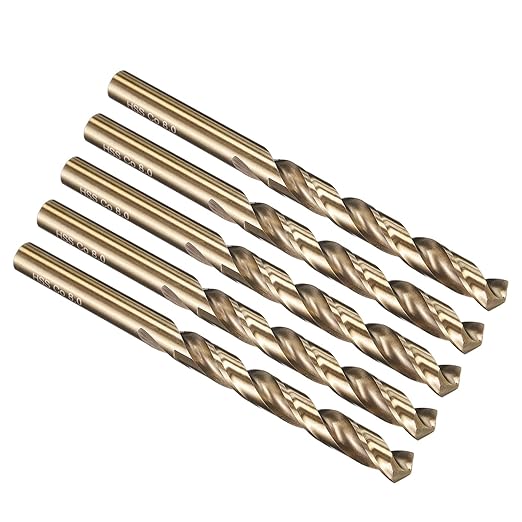 PATIKIL 8mm Drill Bit, Jobber Straight Shank M35 Cobalt 5% High-Speed Steel 135째 Gold Finish for Stainless Steel Hard Metal - 5 Pack