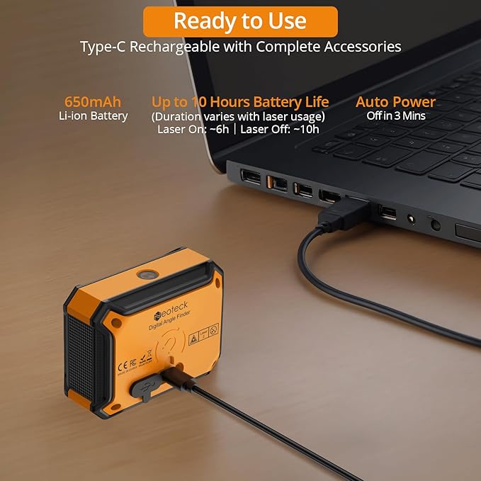 Neoteck Digital Angle Finder with Dual Laser (Class 2 Laser, 1mW Power Output) 4x90/2x180째Angle Gauge with LED Display and Data Hold USB Charging Level Box with Bottom and Back Strong Magnetic
