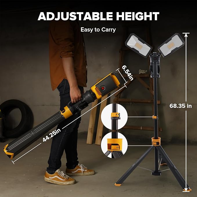 LUTEC ?륶pgraded??6290Max 11000 Lumen 92W Dimmable LED Work Light with Telescoping Tripod, Adjustable Color Temperature Dual-Head Work Light with Stand and 8 Ft 3-Prong Power Cord