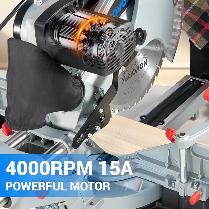 Double Bevel Compound Sliding Miter Saw, Double-Bevel Corded Miter Saw with Laser Guide & 15-Amp Heavy-Duty Motor, Sliding Miter Saw with TCT Saw Blade for Woodworking (12")
