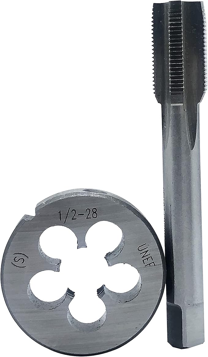 ZOUZMIN 1/2"-28 UNEF Tap and Die Set, UNEF Machine Thread Tap and UNEF Round Thread Die Right Hand