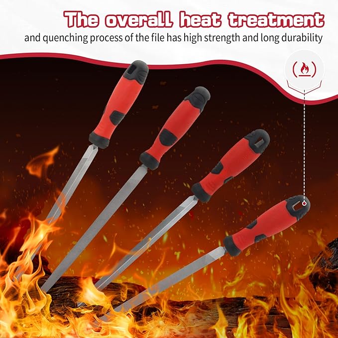 8 Inch Triangle Metal File, Professional Carbon Steel File Tool Metal File with Rubber Anti Slip Handle, Hand Triangle File for Filing or Trimming Holes Ideal for Wood, Metal, Plastic