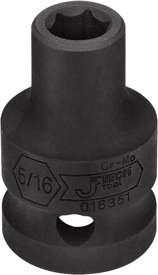 Jetech 1/2 Inch Drive 5/16 Inch Standard Impact Socket, Made with Chrome Molybdenum Alloy Steel, Heat Treated, 6-Point Design, SAE