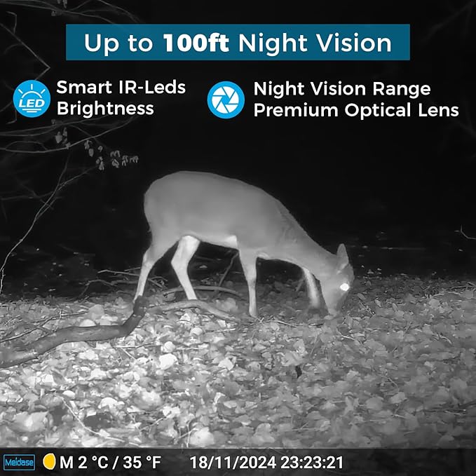 Trail Camera P80 Pro, WiFi Bluetooth, Super-Low-Light Sensitivity, 120째 View Angle, 48MP 1296p Game Camera, No Glow Night Vision, Motion Activated, Waterproof