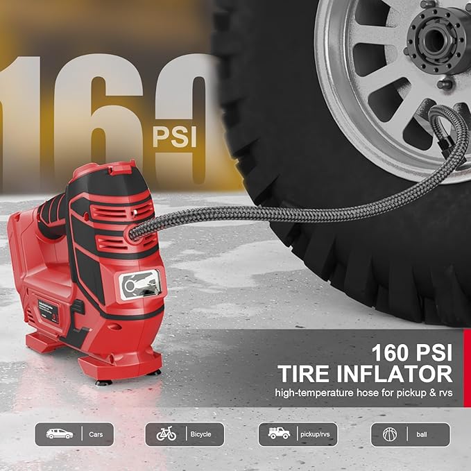 Air Compressor for Pneumatic Brad Nailer Stapler, Compatible with Milwaukee 18V Battery (Tool Only), 120 PSI Oil Free Cordless Portable Compressor, 160PSI Digital Tire Inflator for Pickup, Tire