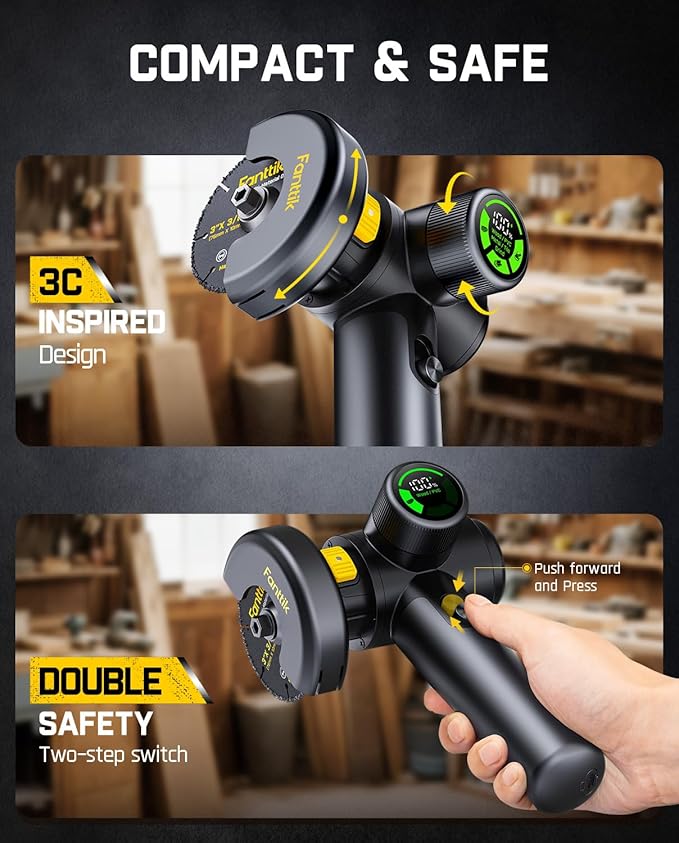 Fanttik M10 ACE Cordless Angle Grinder Brushless, Compact Cut Off Tool with LED Display, 3 Variable Modes, Double Security, Type-C Fast Charging, 10000RPM Mini Cutter with 4 Blades
