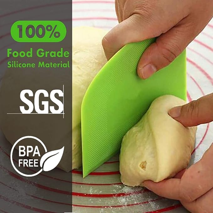 SURDOCA Dough Scraper Bench Scraper - 3P 11.8x7.3" Plastic Flexible Bowl Scraper, Sharp Edge & Angles Cake Scraper. Non-Slip Bakeware Decorating Tools Sculpting & Modeling Tools - Green+Blue+White