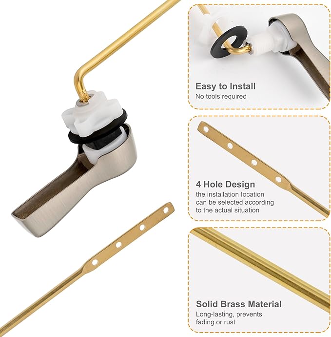Hibbent 2 Pack Universal Metal Front Mount Toilet Handle Replacement Kit, Brass Toilet Flush Tank Lever with Stainless Steel Flapper Chains for Most Toilets, Brushed Nickel Finish