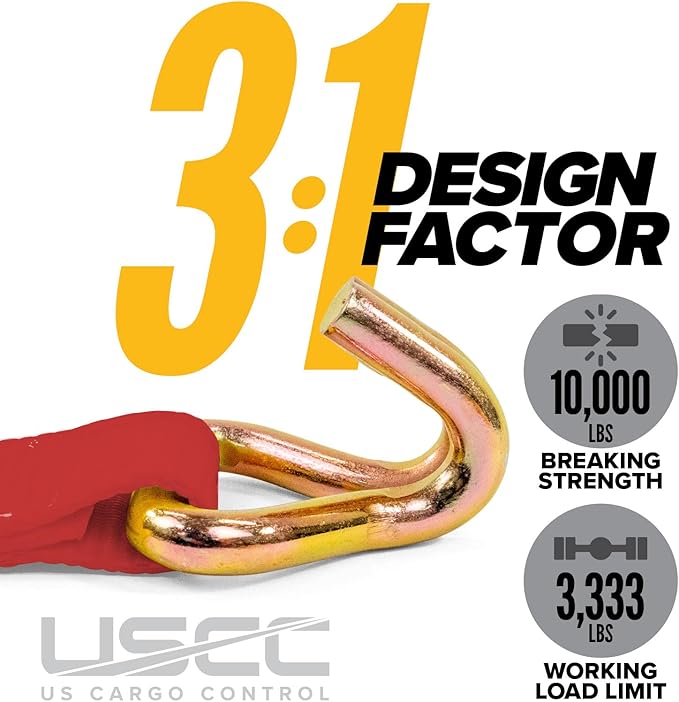 US Cargo Control Wire Hook Ratchet Straps 2 Inch x 30 Foot (10-Pack), 10,000 LBS Break Strength, Ratchet Straps Heavy Duty with Double J Hooks, Red Cargo Tie Downs for Flatbed Trailers and Trucks