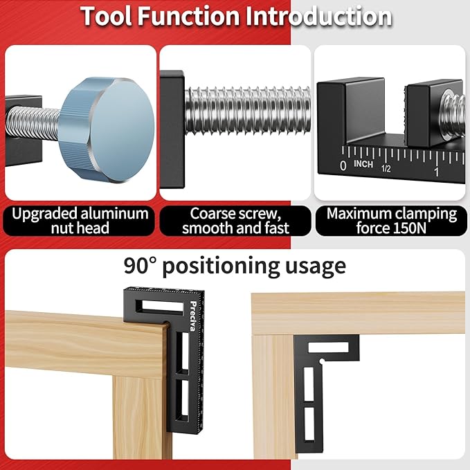 Preciva Corner Clamps for Woodworking, 90 Degree Positioning Squares with 4 C-Clamps, High-Strength Aluminum Alloy for Perfect Right Angle on Cabinets, Frames, Drawers (black-1)