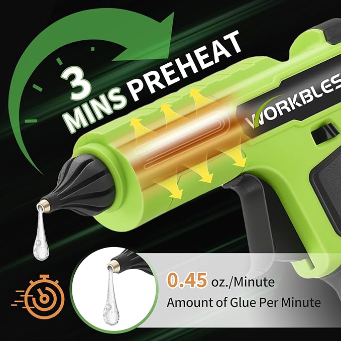 Cordless Hot Glue Gun, Battery Power Full Size Hot Glue Gun with 20V 2Ah Battery, Leak-Proof Nozzle Heavy and Duty Glue Gun for Industrial & Crafts, 30pcs 11mm Full Size Glue Stick