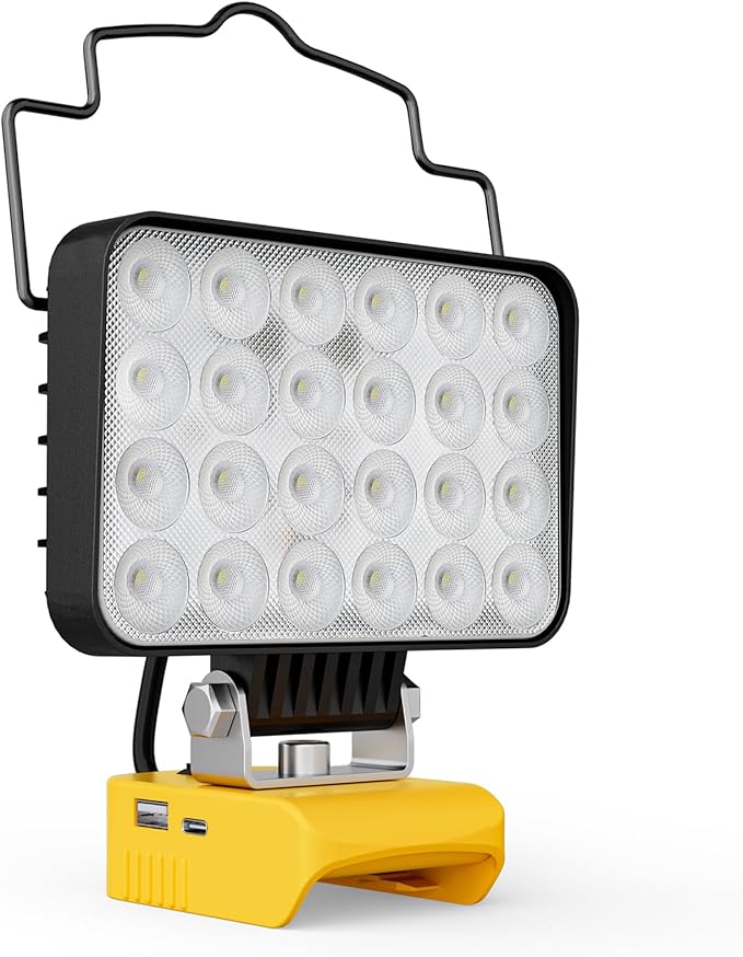 LIVOWALNY LED Work Light Compatible with Dewalt Battery, 88W 8800LM Battery Flashlight Cordless, Portable Tools LED Floodlight with USB A & USB C Output Port for Camping, Hiking, Emergency & Job Site