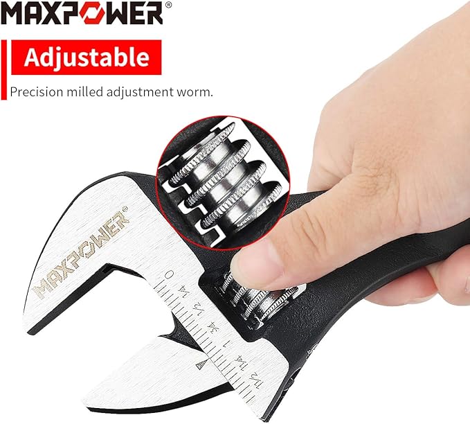 MAXPOWER 3-pieces Spud Wrench, 10-inch 12-inch 16-inch Adjustable Wrench Set with Kitbag